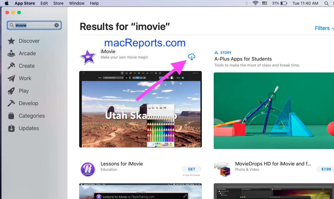 download older imovie in the app store for mac